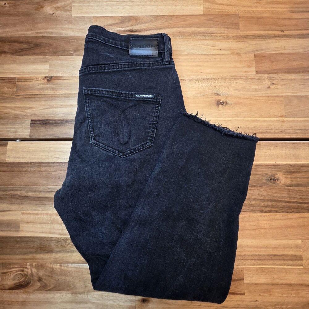 Calvin Klein Jeans High Rise Straight Black Denim Stretch 5-Pocket Logo Womens